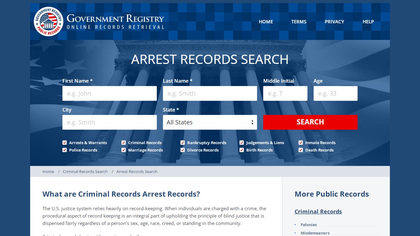 Arrest Records | Public Arrest Records | GovernmentRegistry.org