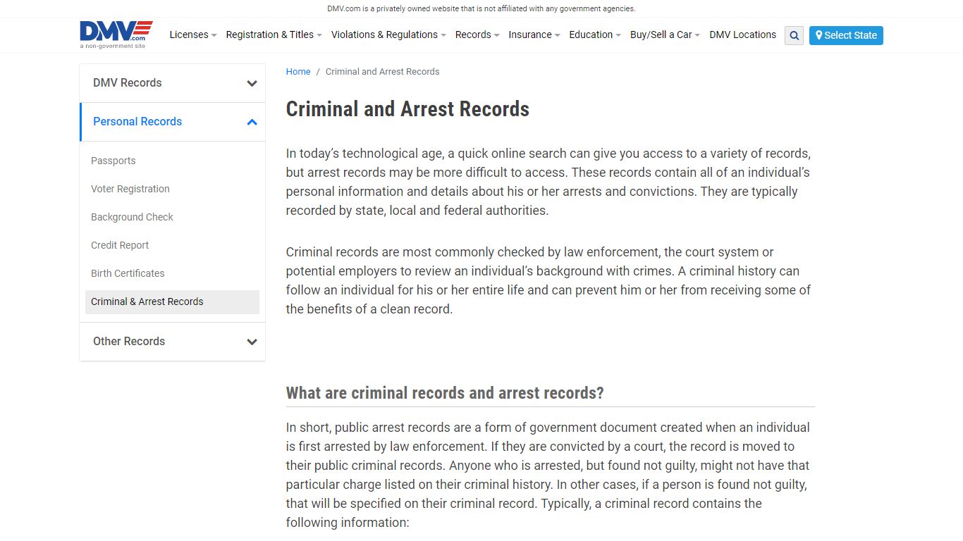 Criminal and Arrest Records | DMV.com